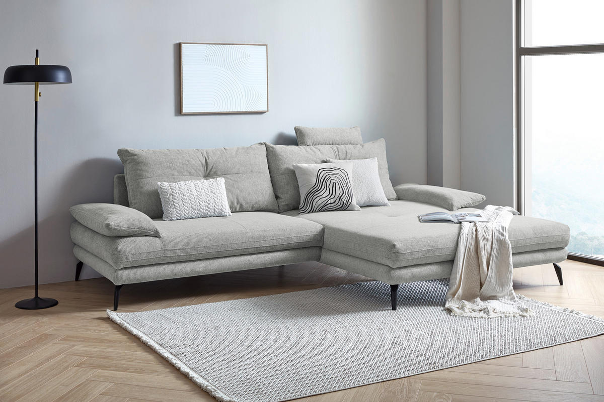 HÖRNSOFFA i flatväv ljusgrå  - ljusgrå/svart, Klassisk, metall/textil (294/176cm) - MID.YOU