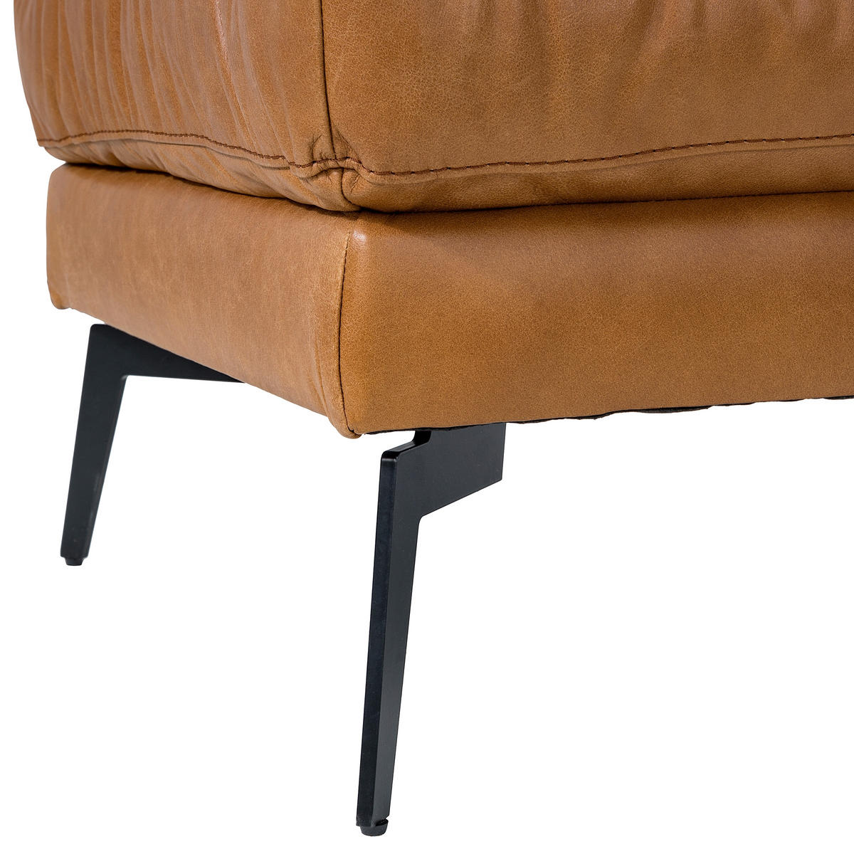HOCKER BERLIN Echtleder Cognac  - Cognac/Schwarz, Design, Leder/Metall (163/46/62cm) - Livetastic