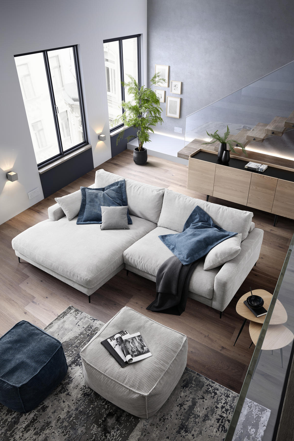ECKSOFA Hellgrau Cord  - Hellgrau/Schwarz, Design, Textil/Metall (190/272cm) - Pure Home Lifestyle