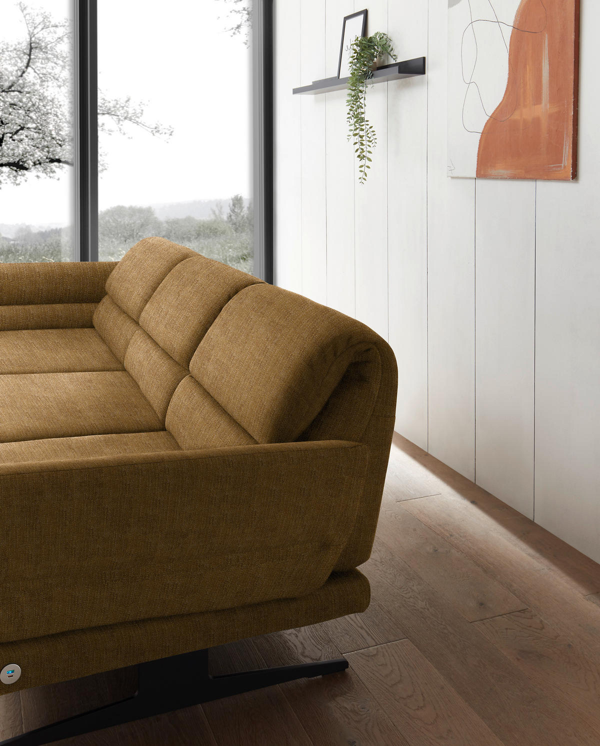 ECKSOFA in Flachgewebe Goldfarben  - Goldfarben/Schwarz, Design, Textil/Metall (176-217/279-327cm) - Dieter Knoll