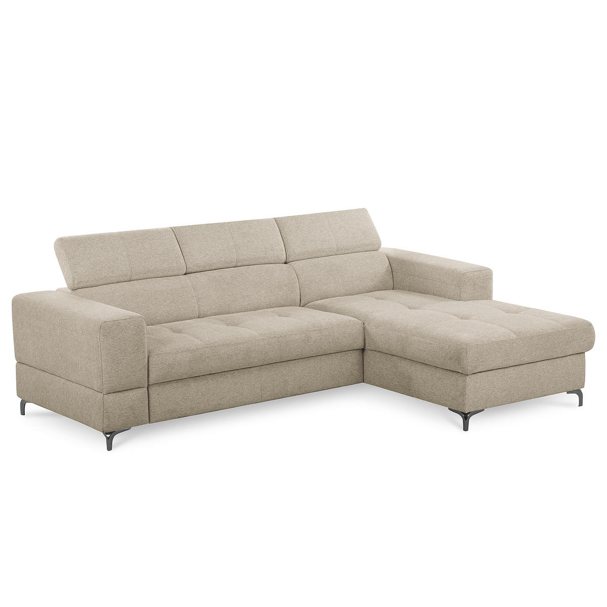 ECKSOFA TORINO Taupe Chenille Bettkasten, Kopfteilverstellung  - Taupe/Schwarzchrom, Design, Textil/Metall (247/173cm) - Livetastic