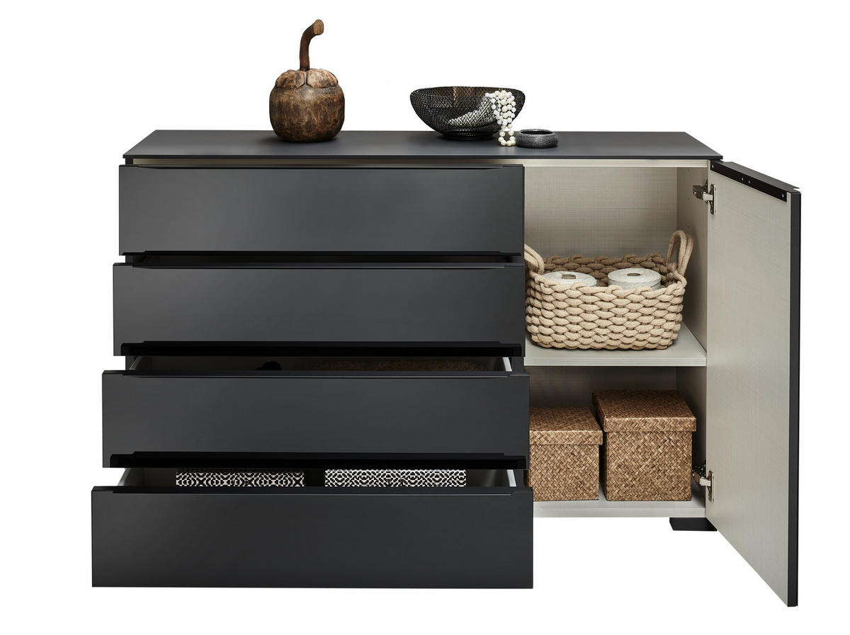 SIDEBOARD 120/77/40 cm  in Anthrazit, Schwarz, Eiche dunkel  - Eiche dunkel/Anthrazit, Design, Glas/Holz (120/77/40cm) - Dieter Knoll