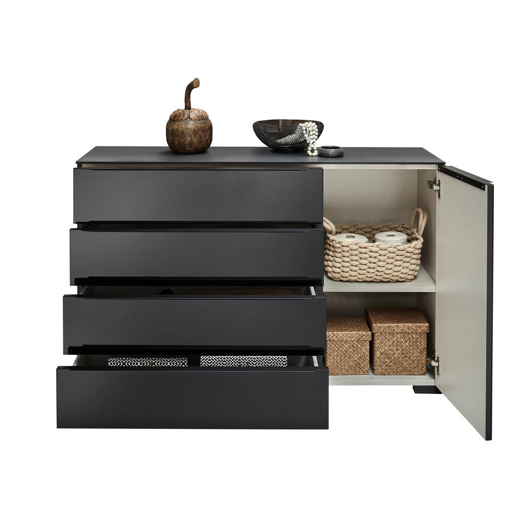 Thumbnail - Dieter Knoll Sideboard, Anthrazit, Schwarz, Eiche dunkel, Metall, Eiche, massiv, 4 Schubladen, 120x77x40 cm, Blauer Enge...