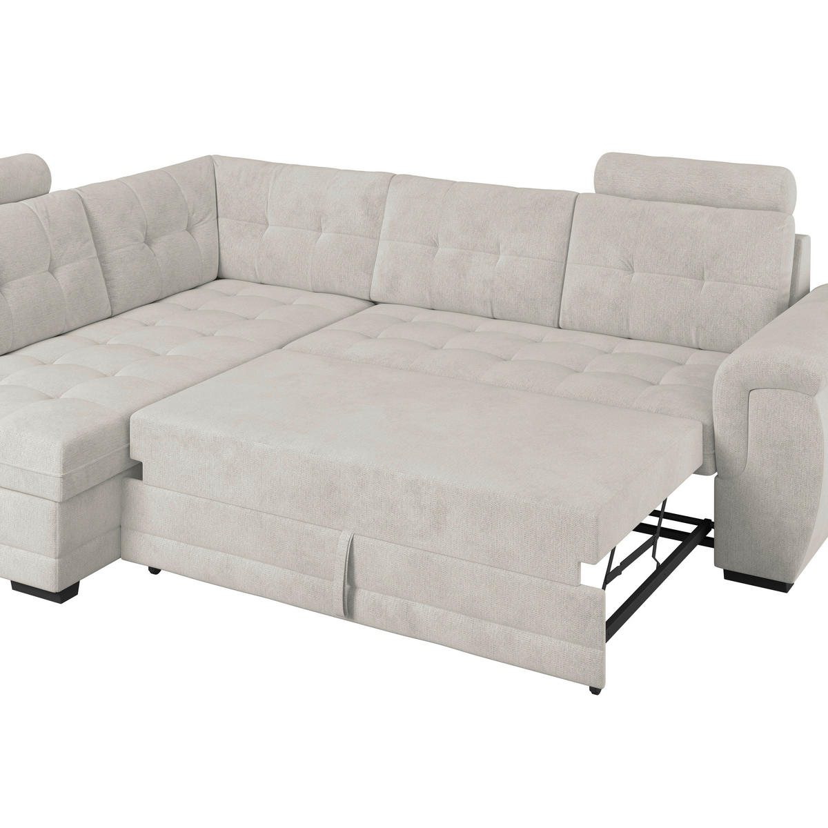 ECKSOFA FALCO NEW Beige Mikrofaser, Struktur Bettkasten, Kopfstütze  - Beige/Schwarz, KONVENTIONELL, Kunststoff/Textil (183/251cm) - MID.YOU
