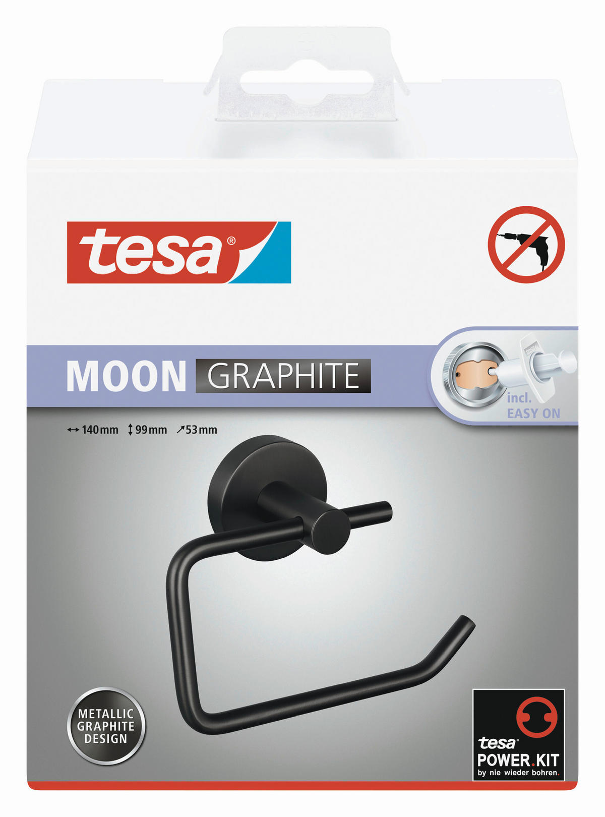 TOILETTENPAPIERHALTER - Graphitfarben, Basics, Metall (14/5,25/9,87cm) - Tesa