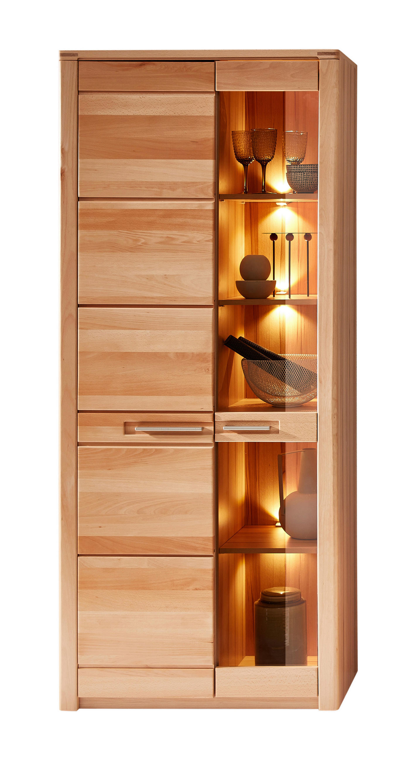 VITRÍNA, jádrový buk, jádrový buk, 85/203/40 cm - jádrový buk/barvy nerez oceli, Natur, kov/dřevo (85/203/40cm) - Carryhome