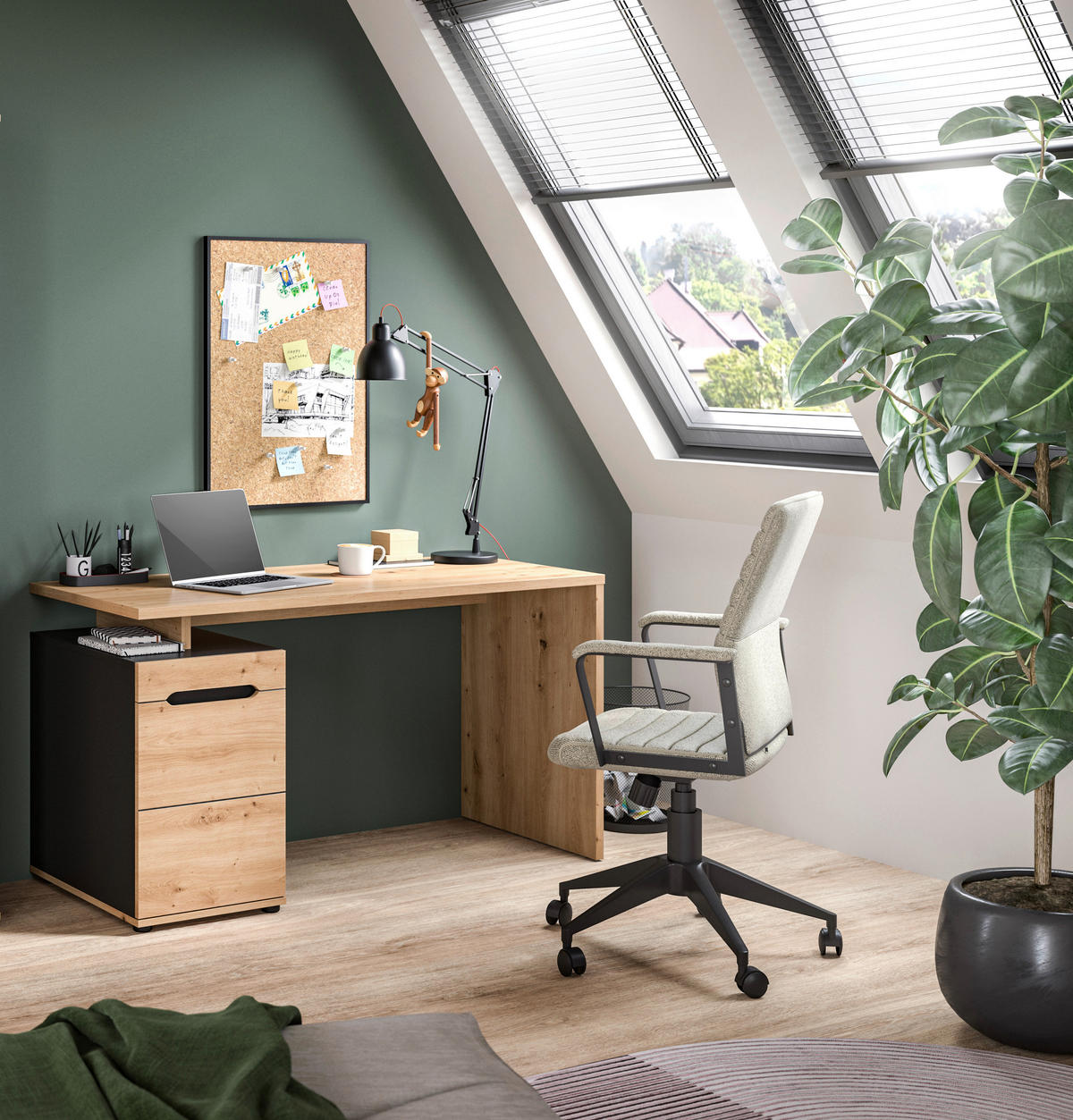 SCHREIBTISCH  Anthrazit, Eiche Artisan   - Anthrazit/Schwarz, MODERN, Holzwerkstoff (140/75/60cm) - Livetastic