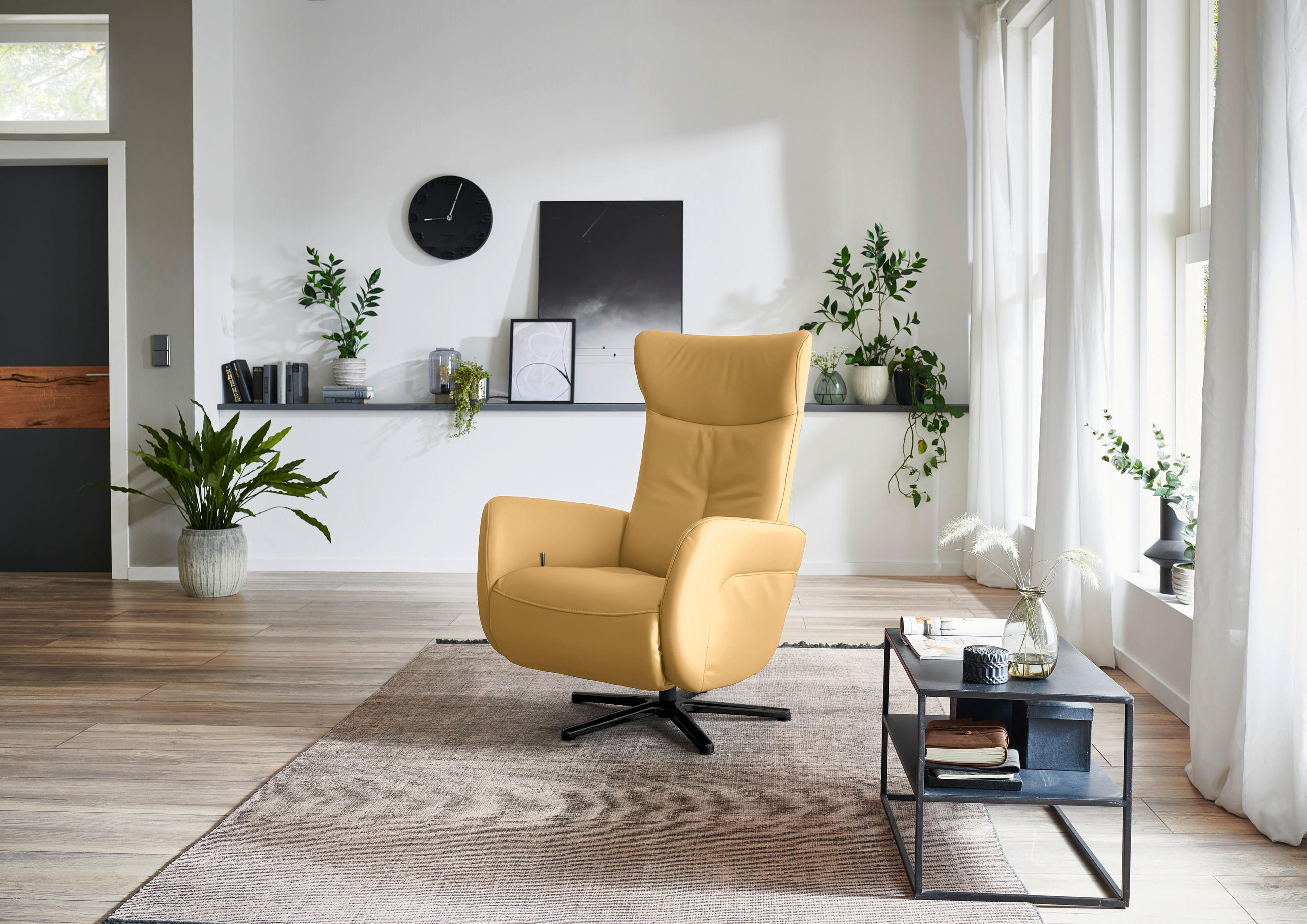 RELAXSESSEL in Leder Gelb  - Gelb/Schwarz, Design, Leder/Metall (76/112/83cm) - Beldomo Speed
