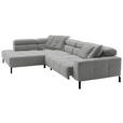 ECKSOFA Grau Feincord Rücken echt, Kopfteilverstellung, Sitzvorzug  - Schwarz/Grau, KONVENTIONELL, Textil/Metall (219/311cm) - Hom`in