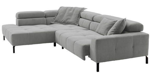 ECKSOFA Grau Feincord Rücken echt, Kopfteilverstellung, Sitzvorzug  - Schwarz/Grau, KONVENTIONELL, Textil/Metall (219/311cm) - Hom`in