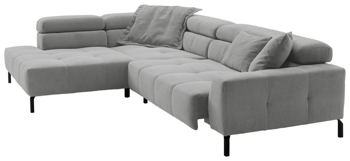 ECKSOFA in Feincord Grau  - Schwarz/Grau, Konventionell, Textil/Metall (219/311cm) - Hom`in