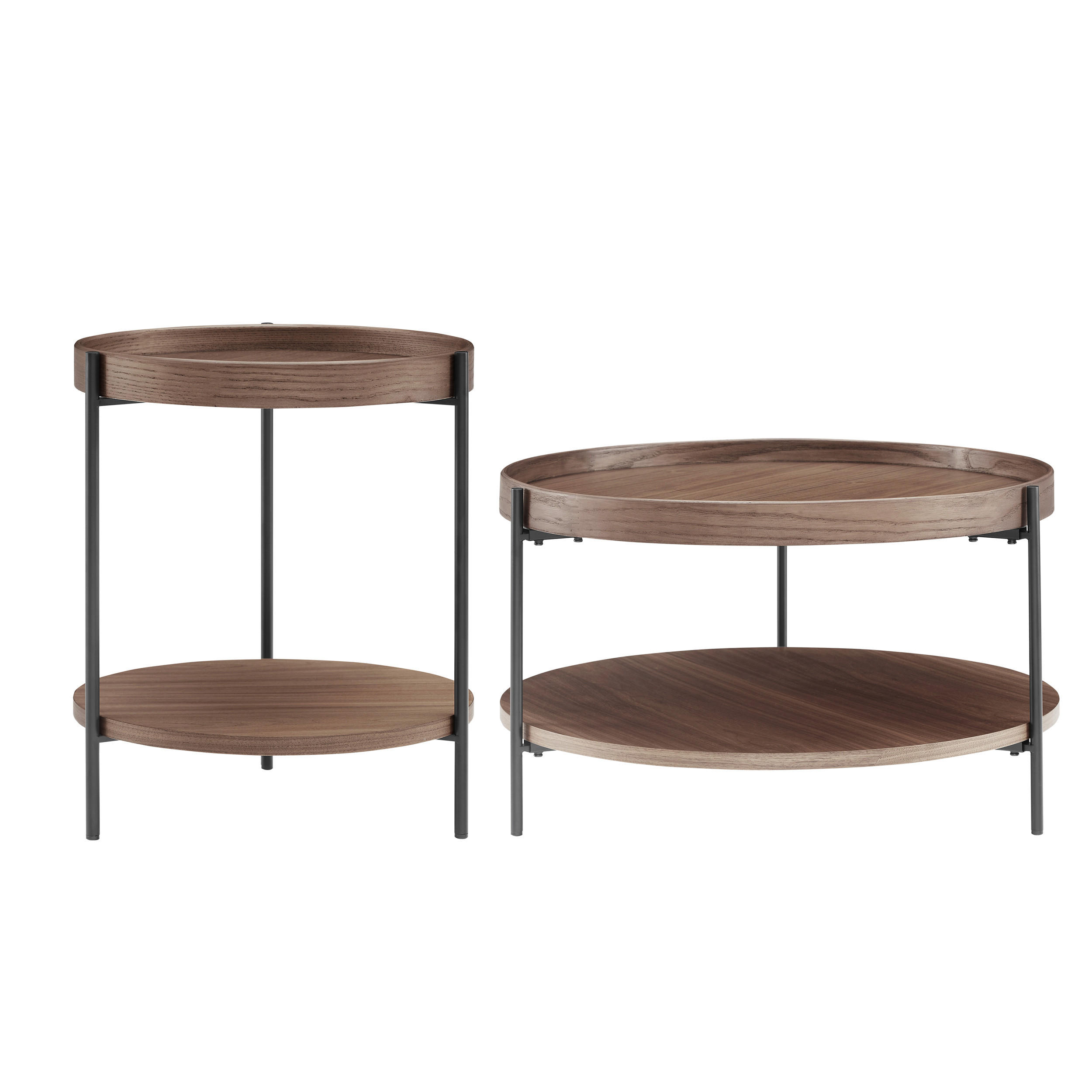 COUCHTISCHSET in Holzwerkstoff 44-69/44-69/49-39 cm  - Walnussfarben/Schwarz, Design, Holzwerkstoff/Metall (44-69/44-69/49-39cm) - Livetastic