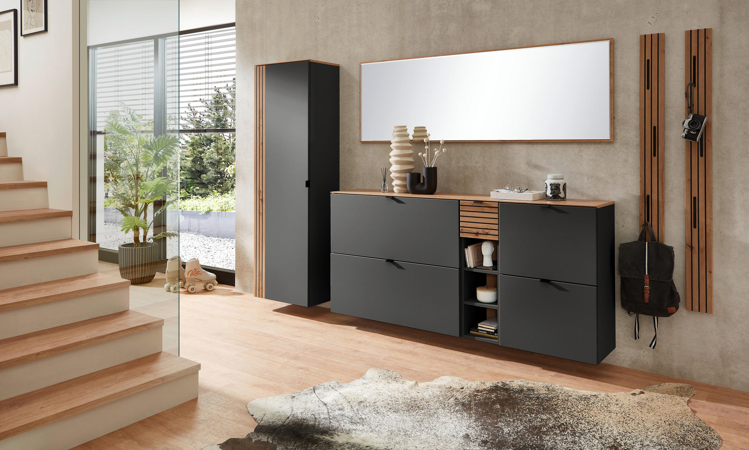 GARDEROBENSCHRANK  in 55/179/37 cm  - Schwarz/Graphitfarben, Design, Holzwerkstoff/Metall (55/179/37cm) - Voleo