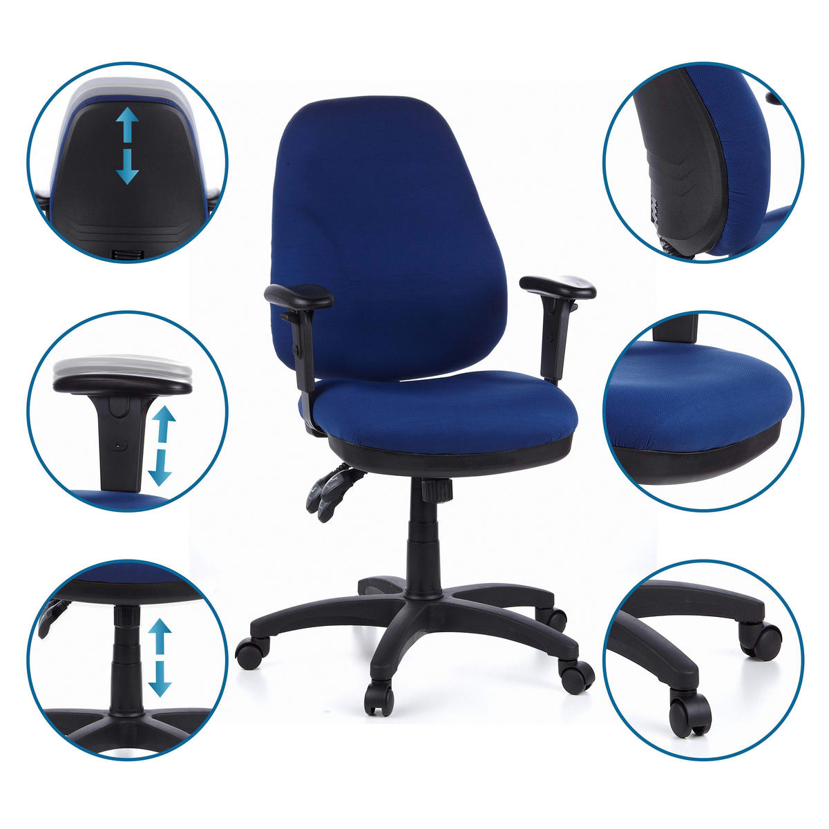 OTOČNÁ ŽIDLE, plochá tkanina, modrá, černá - modrá/černá, Basics, textil/plast (58/121/46cm) - MID.YOU