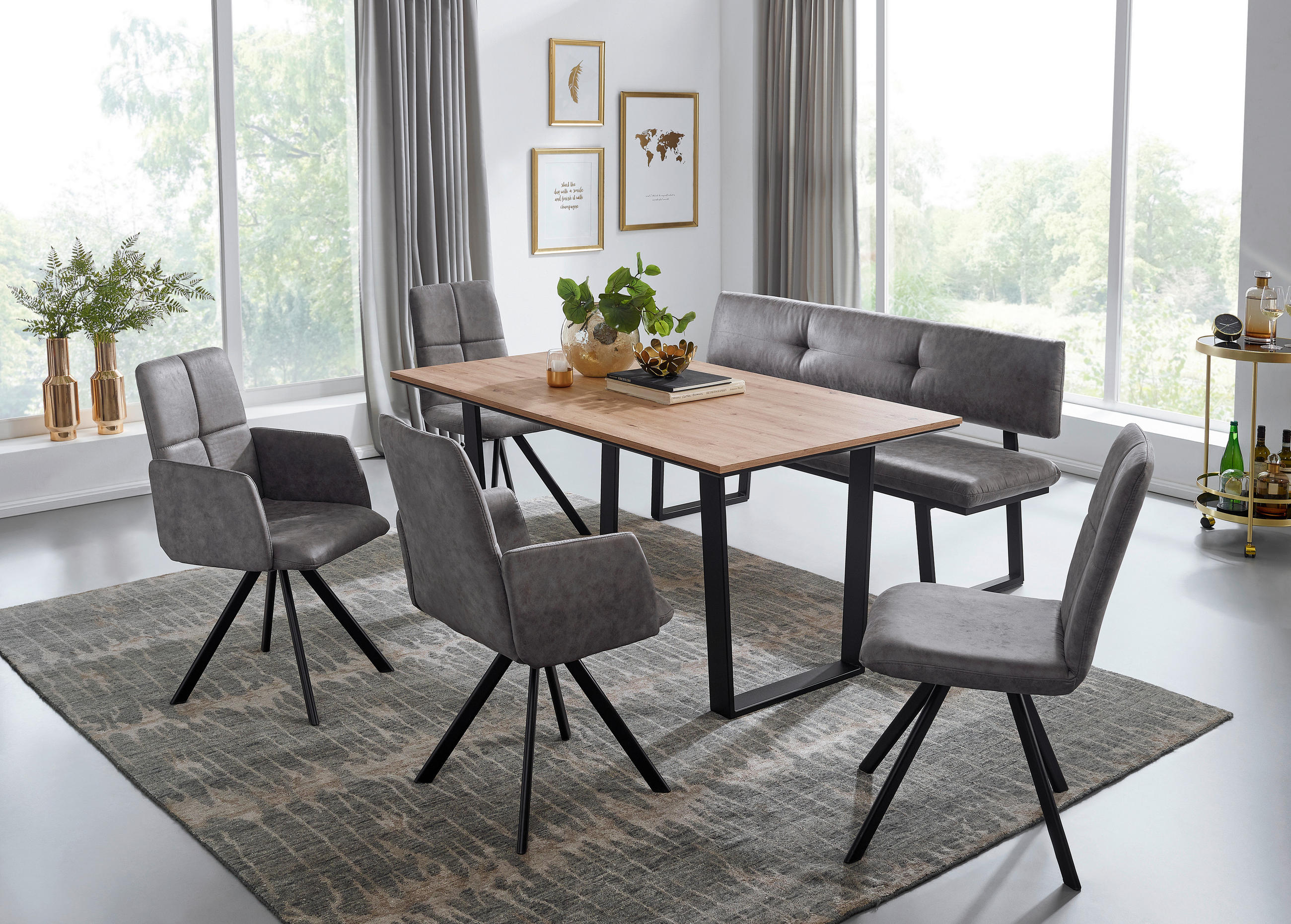 ESSTISCH rechteckig Schwarz, Eiche Artisan  - Schwarz/Eiche Artisan, MODERN, Holzwerkstoff/Metall (180/90/76cm) - Cantus