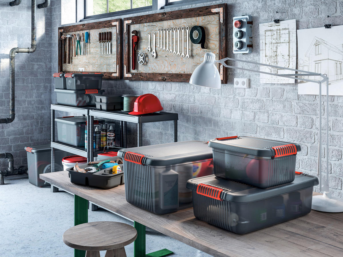 AUFBEWAHRUNGSBOX 39/18/59 cm     - Orange/Grau, KONVENTIONELL, Kunststoff (39/18/59cm)