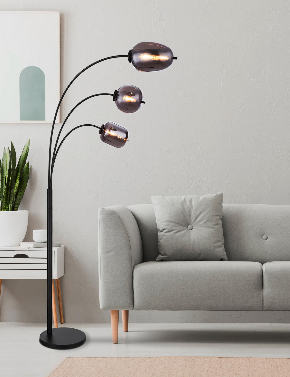 BOGENLEUCHTE 80/60/175 cm    - Schwarz/Grau, Design, Glas/Metall (80/60/175cm) - Globo