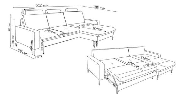 ECKSOFA  in Cord Terracotta  - Terracotta/Schwarz, Design, Textil/Metall (302/180cm) - Venda