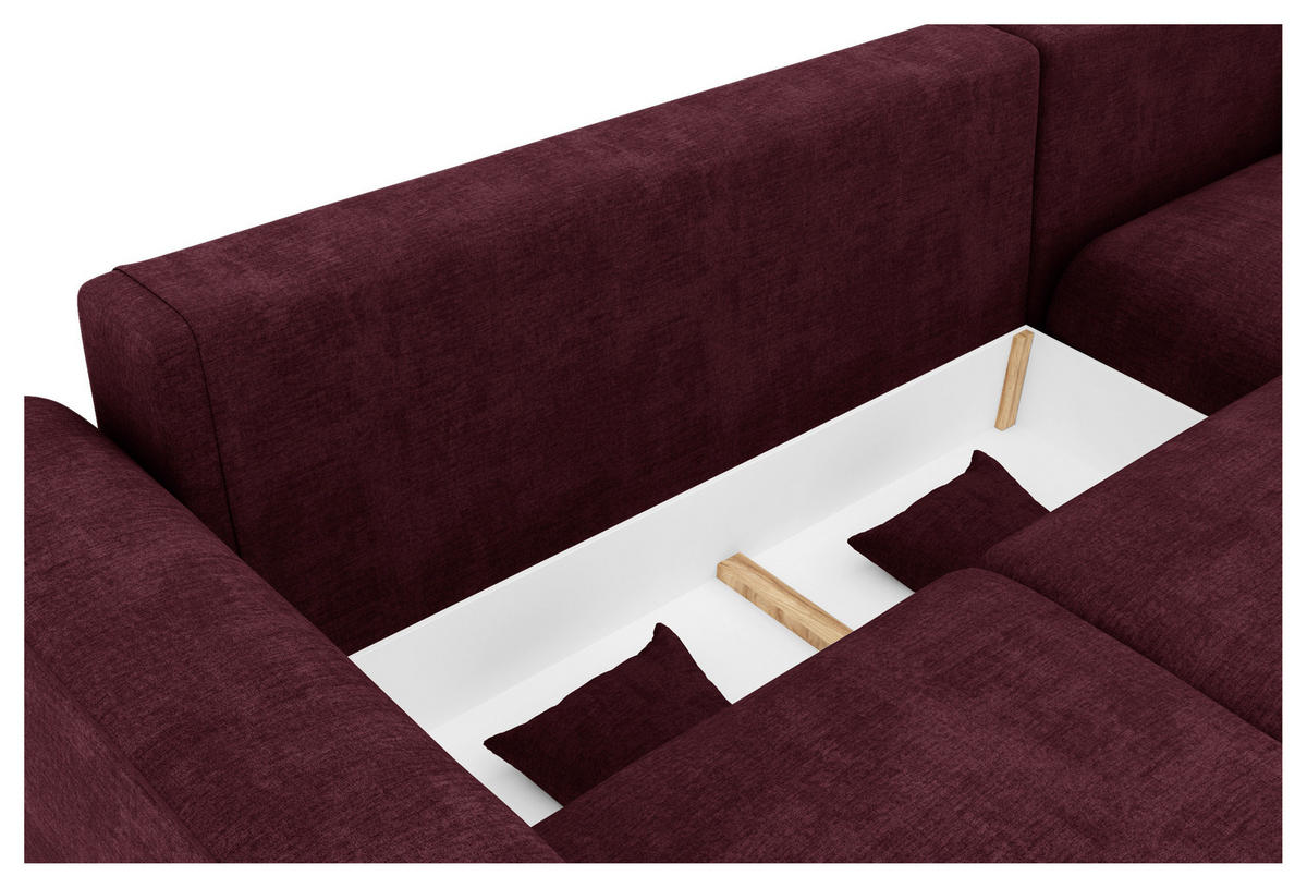 ECKSOFA in Samt Bordeaux  293/195 cm  - Chromfarben/Bordeaux, KONVENTIONELL, Kunststoff/Textil (293/195cm) - Carryhome
