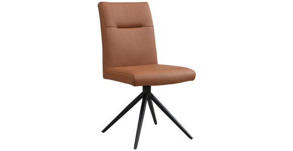 STUHL Echtleder Schwarz, Cognac  - Cognac/Schwarz, Trend, Leder/Metall (47/89/62cm) - Novel