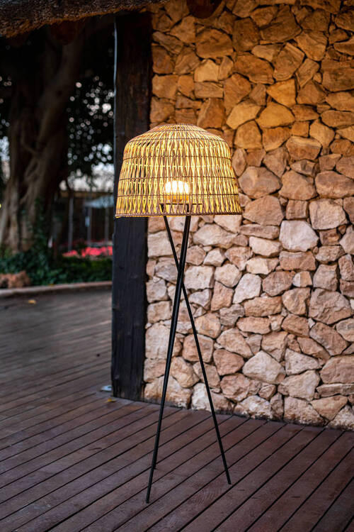 LED-STEHLEUCHTE  49/148/49 cm   - Schwarz, Natur, Naturmaterialien/Metall (49/148/49cm) - New Garden