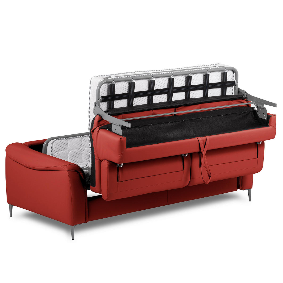 SCHLAFSOFA PAFOS Rot Echtleder Lederlook  - Rot/Schwarz, Design, Leder/Textil (203/77-98/103cm) - MID.YOU