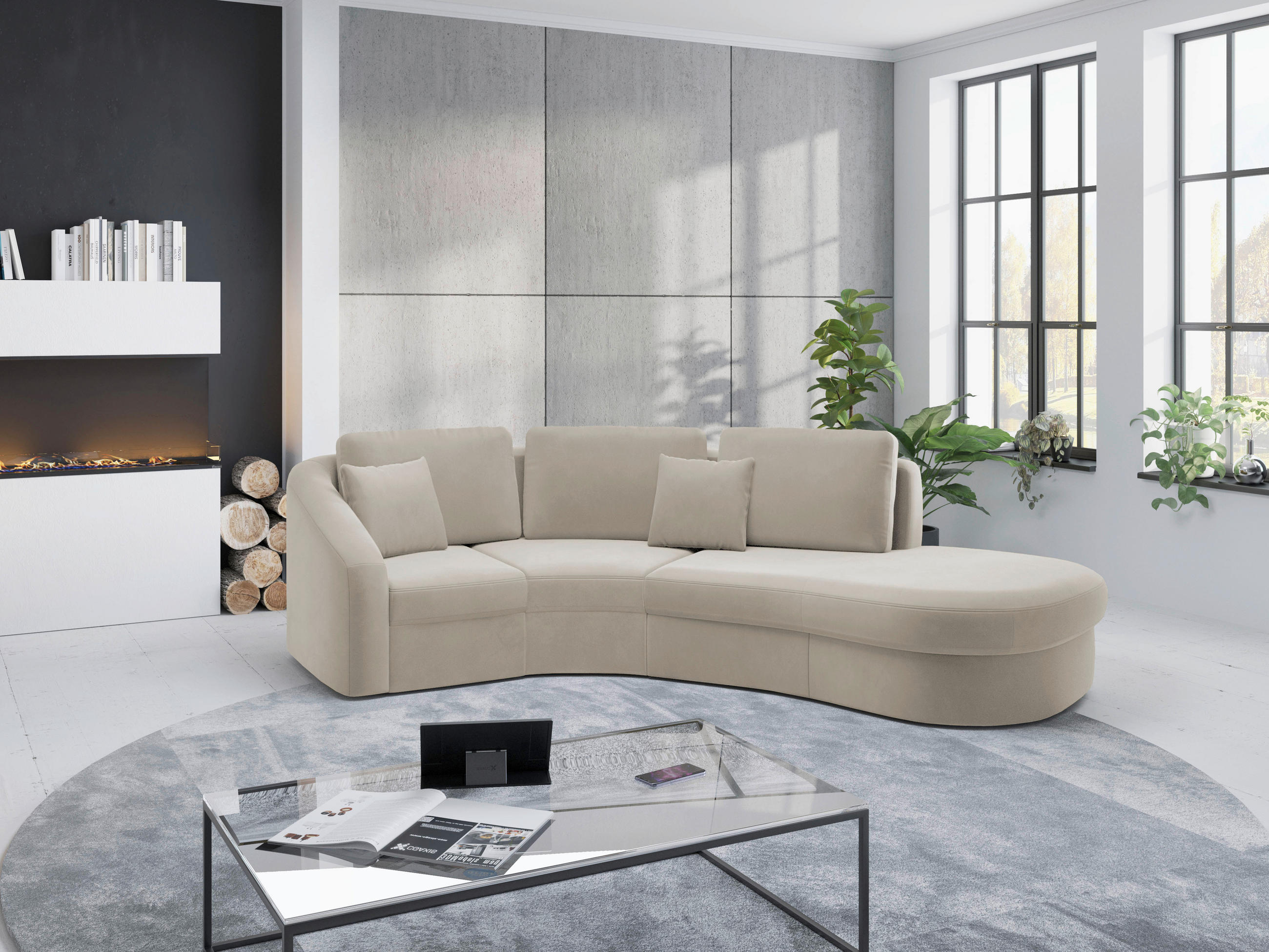 ECKSOFA in Samt Sandfarben  - Sandfarben/Schwarz, Modern, Kunststoff/Textil (266/230cm) - Sit & More