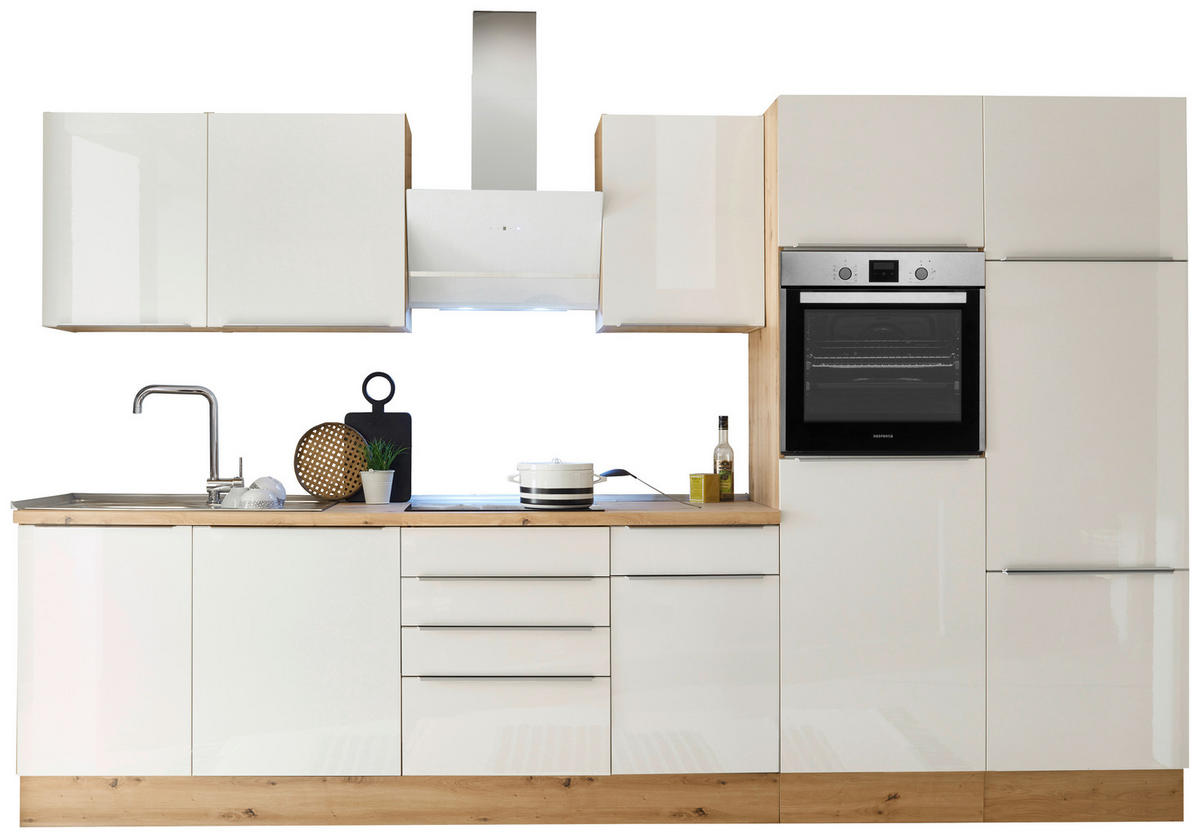 MODULKÖK 340 cm   i ek Artisan, vit högglans  - aluminiumfärg/vit högglans, Lifestyle, trämaterial/plast (340cm) - Respekta