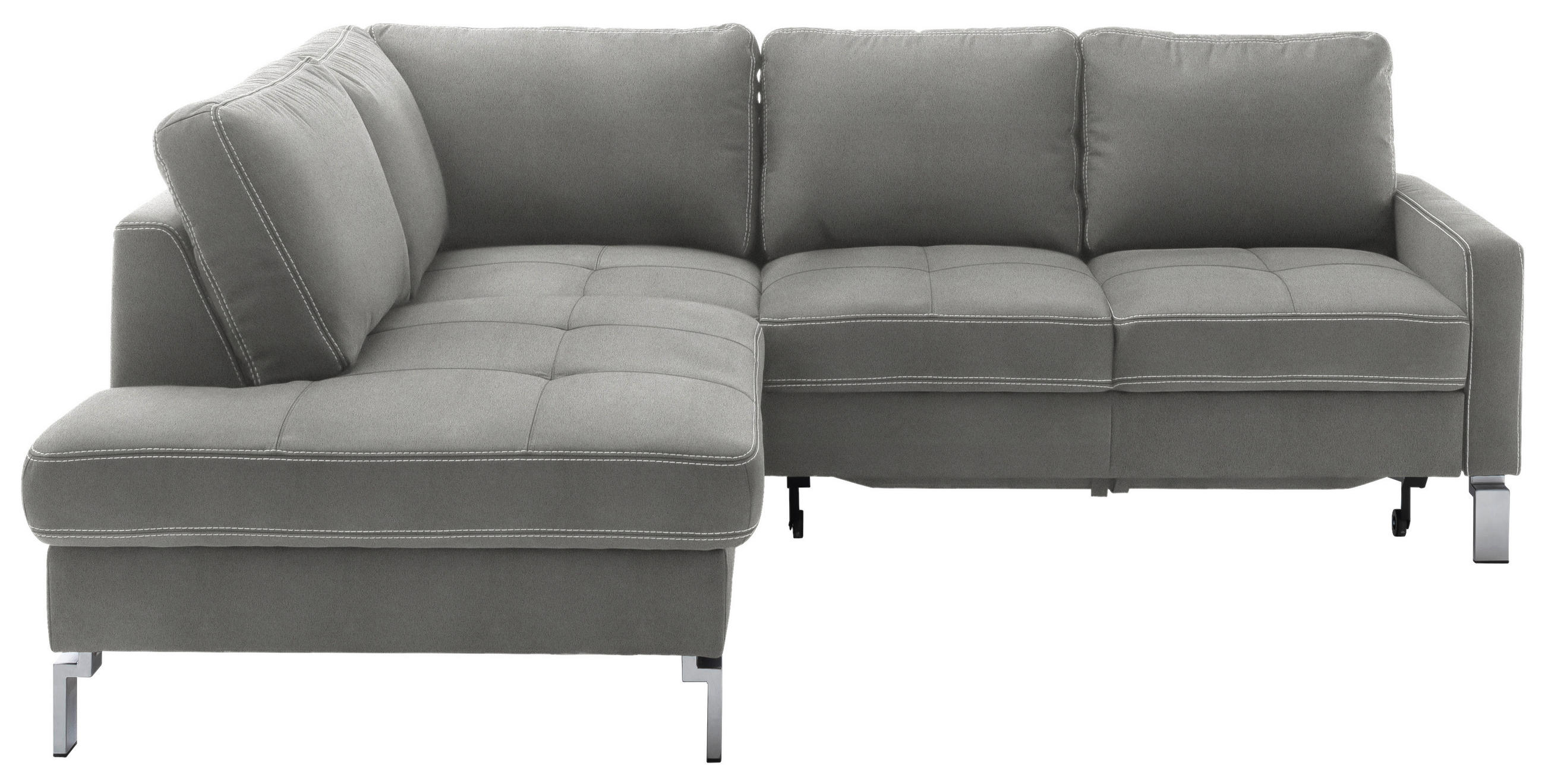 ECKSOFA in Mikrofaser Grau  - Chromfarben/Beige, Design, Textil/Metall (200/229cm) - Pure Home Lifestyle