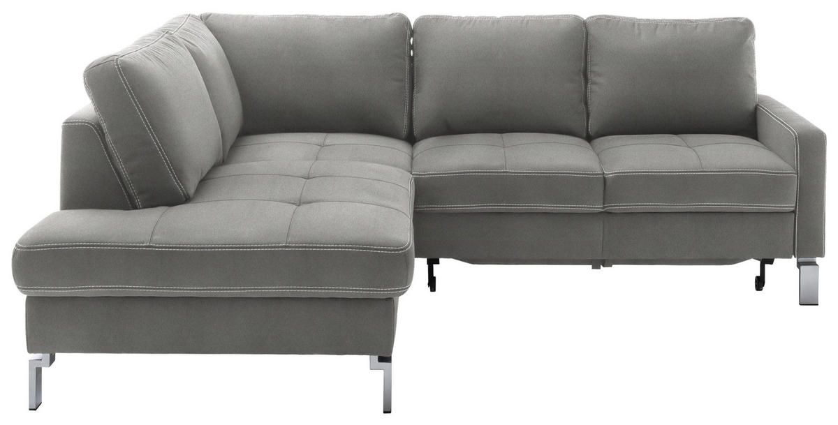 ECKSOFA in Mikrofaser Grau  - Chromfarben/Beige, Design, Textil/Metall (200/229cm) - Pure Home Lifestyle
