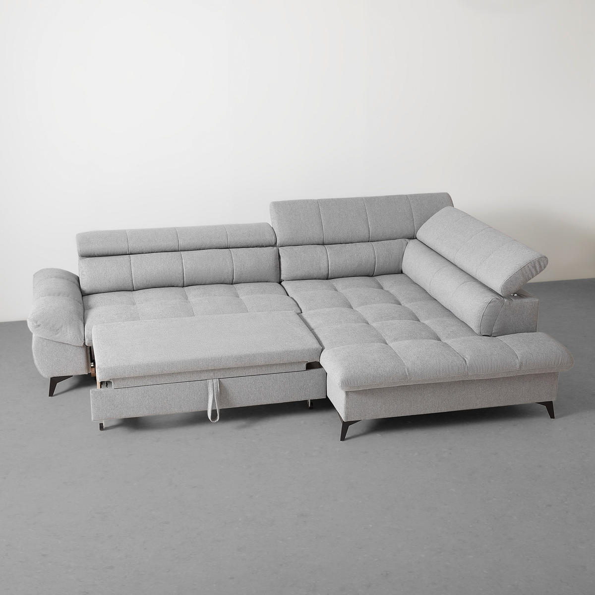 ECKSOFA Chenille Hellgrau  - Hellgrau/Schwarz, Modern, Textil/Metall (296/201cm) - Livetastic