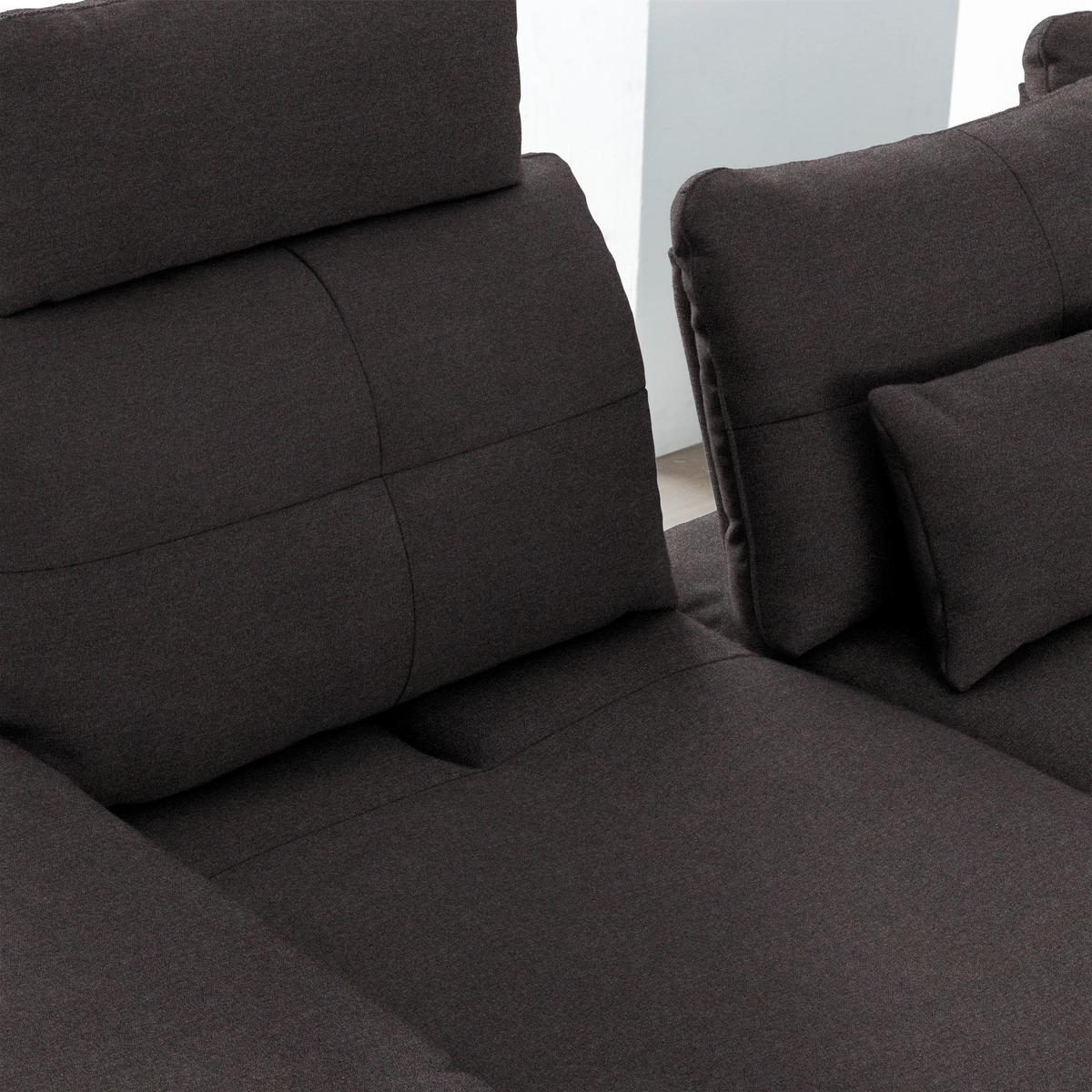 ECKSOFA in Flachgewebe Schwarz  - Schwarz, Design, Textil/Metall (344/271cm) - Chilliano