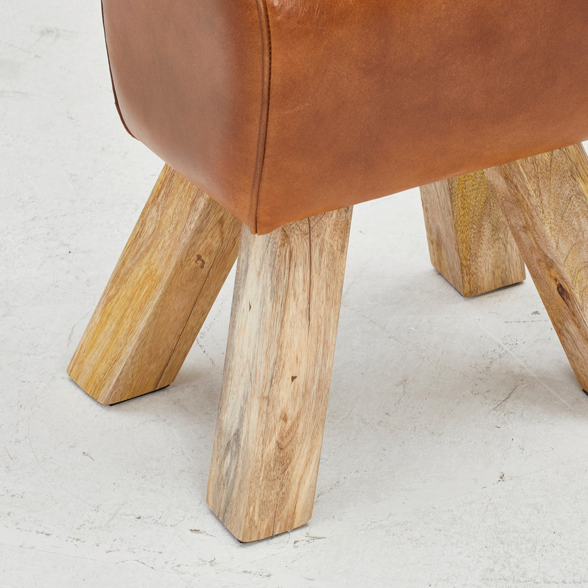 HOCKER Echtleder Mangoholz Braun  - Naturfarben/Braun, LIFESTYLE, Leder/Holz (42/45/35cm) - Livetastic