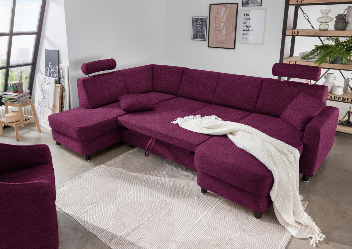 WOHNLANDSCHAFT  in Webstoff Lila  - Lila/Schwarz, Design, Holz/Textil (198/296/165cm) - Xora