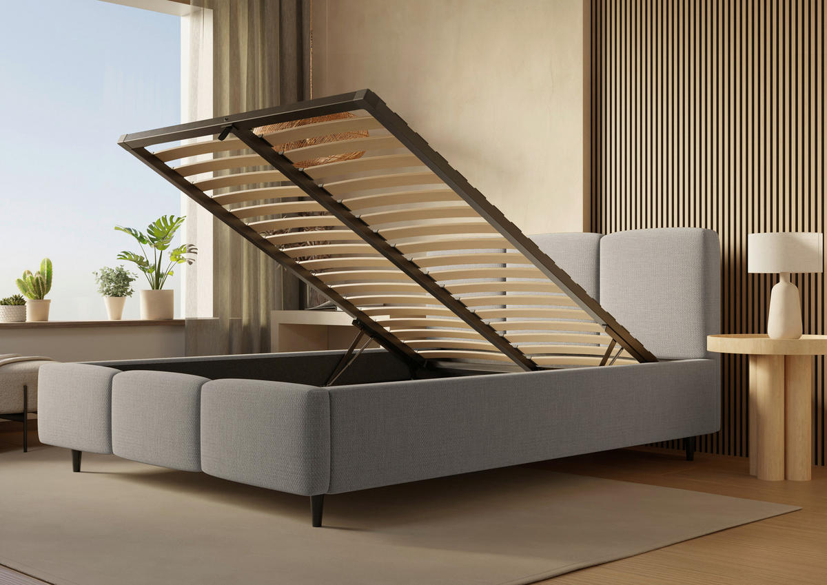 POLSTERBETT Lattenrost, Bettkasten 140/200 cm  in Hellgrau  - Hellgrau/Schwarz, Design, Holz/Textil (140/200cm) - Boxxx