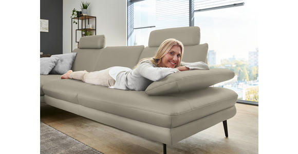 ECKSOFA in Echtleder Ecru 180/310 cm - Ecru/Schwarz, Design, Leder/Metall (180/310cm) - Dieter Knoll