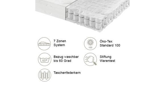 TASCHENFEDERKERNMATRATZE 180/200 cm  - Weiß, Basics, Textil (180/200cm) - Sleeptex