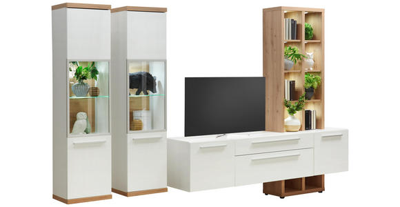 HÄNGEVITRINE in Weiß, Eichefarben - Chromfarben/Eichefarben, MODERN, Glas/Holzwerkstoff (40/165/31cm) - Hom`in