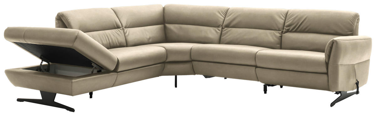 ECKSOFA in Echtleder Ecru  258/286 cm  - Ecru/Schwarz, Design, Leder/Metall (258/286cm) - Schöner Wohnen