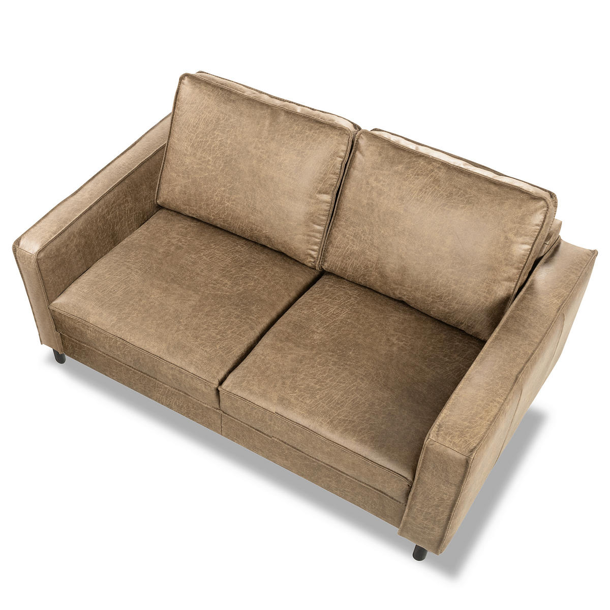2-SITZER-SOFA Graubraun Echtleder Lederlook  - Graubraun, Design, Leder/Textil (148/85/92cm) - Livetastic
