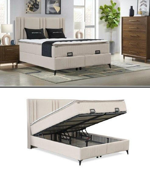 BOX KREVET     bež  - bež/crna, Moderno, drvni materijal/tekstil (180/200cm) - Hom`in