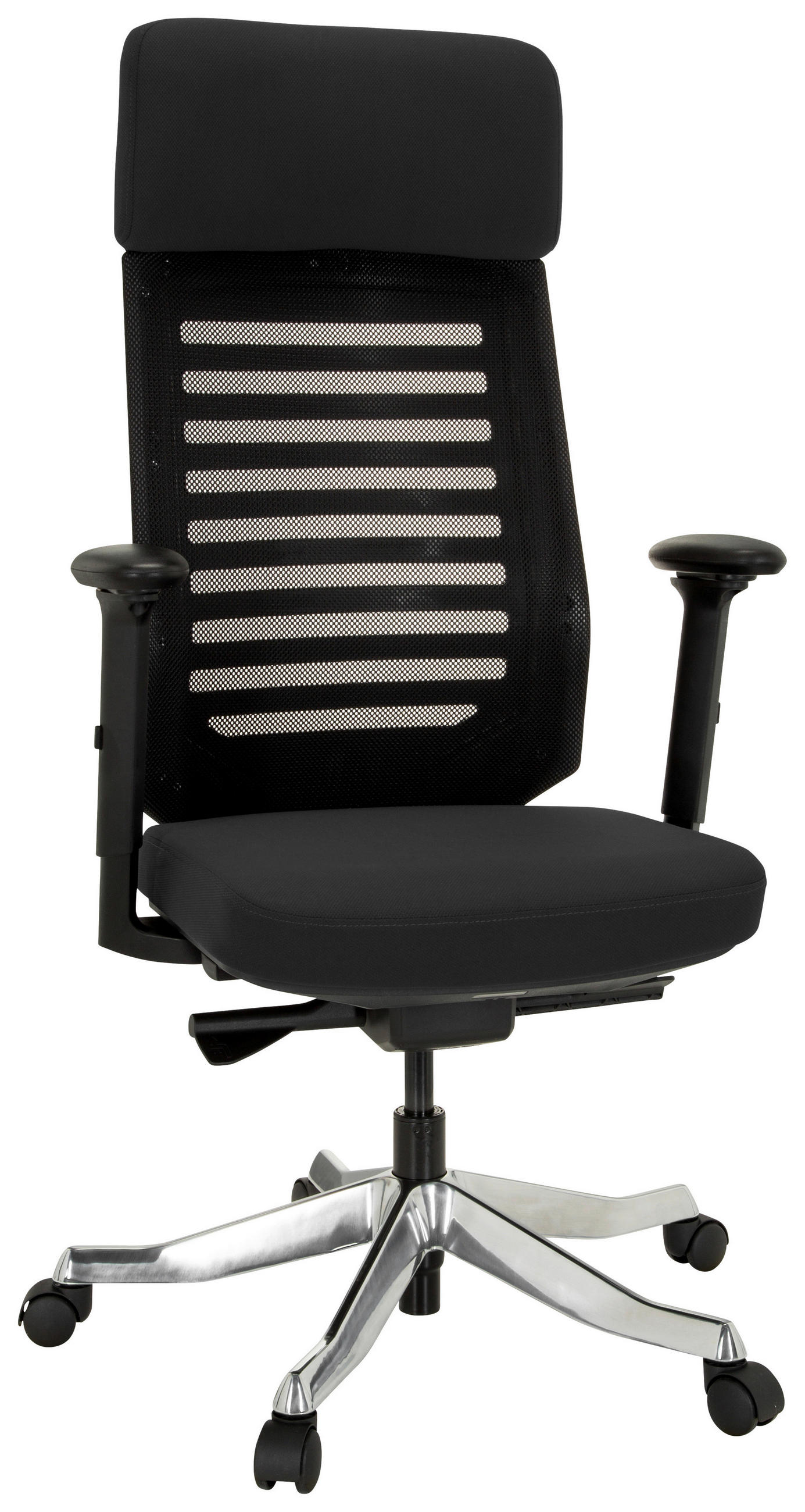 DREHSTUHL Netzbespannung, Flachgewebe Schwarz  - Schwarz/Alufarben, MODERN, Kunststoff/Textil (68/119/55cm) - MID.YOU