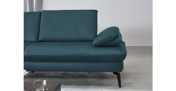 ECKSOFA in Echtleder Blau 157/325 cm - Blau/Schwarz, Design, Leder/Metall (157/325cm) - Dieter Knoll