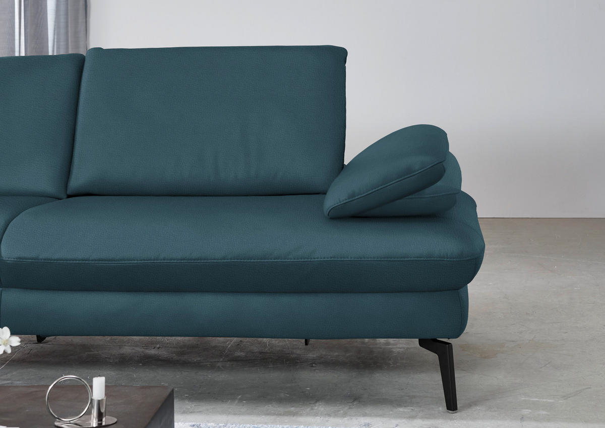 ECKSOFA in Echtleder Blau  - Blau/Schwarz, Design, Leder/Metall (157/325cm) - Dieter Knoll