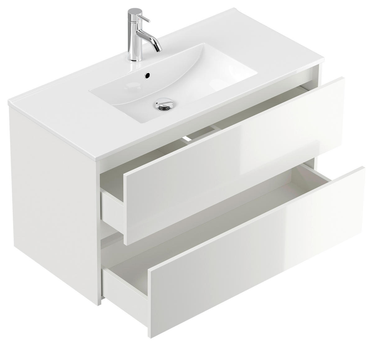 BADEZIMMER 2-teilig  in 100 cm  - Weiß Hochglanz/Weiß, Basics, Keramik/Holzwerkstoff (100cm) - MID.YOU