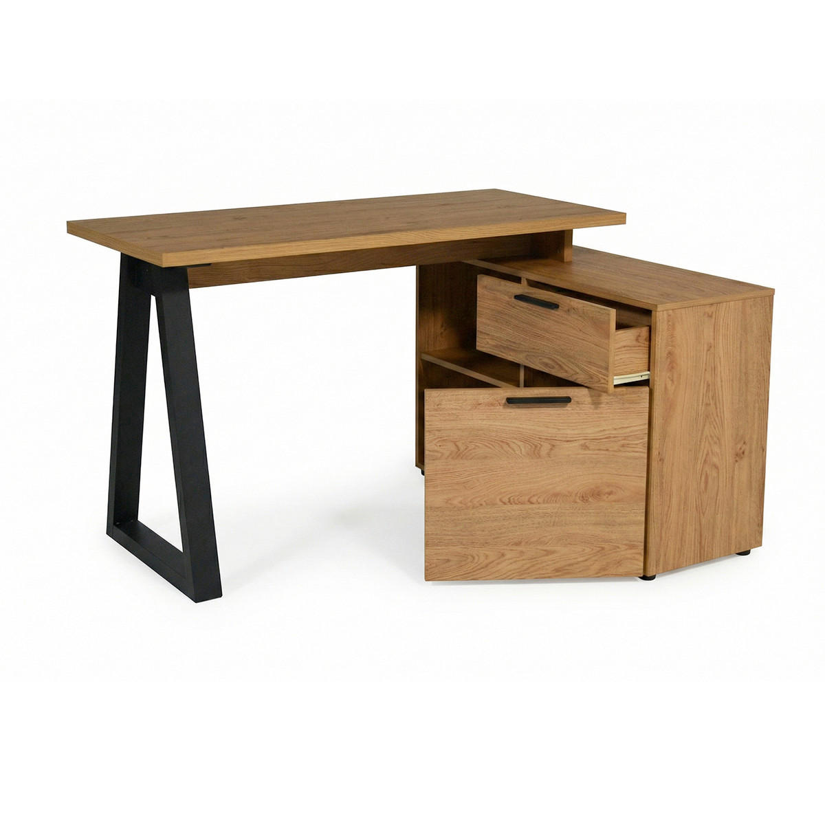 ECKSCHREIBTISCH 130/95/76,2 cm Schwarz, Eichefarben Stauraum, seitenverkehrt montierbar  - Eichefarben/Schwarz, Design, Holzwerkstoff/Metall (130/95/76,2cm) - MID.YOU