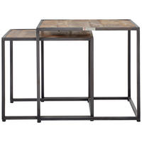 BEISTELLTISCHSET Mangoholz massiv quadratisch Naturfarben, Grau  - Anthrazit/Naturfarben, Natur, Holz/Metall (50/45/50cm) - MID.YOU