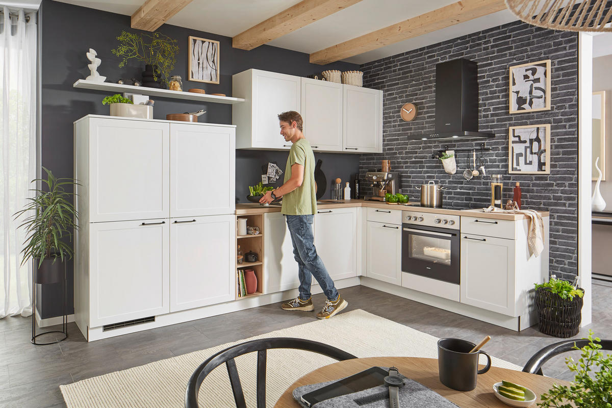 EINBAUKÜCHE   - Weiß, ROMANTIK / LANDHAUS, Holzwerkstoff/Metall - Welnova