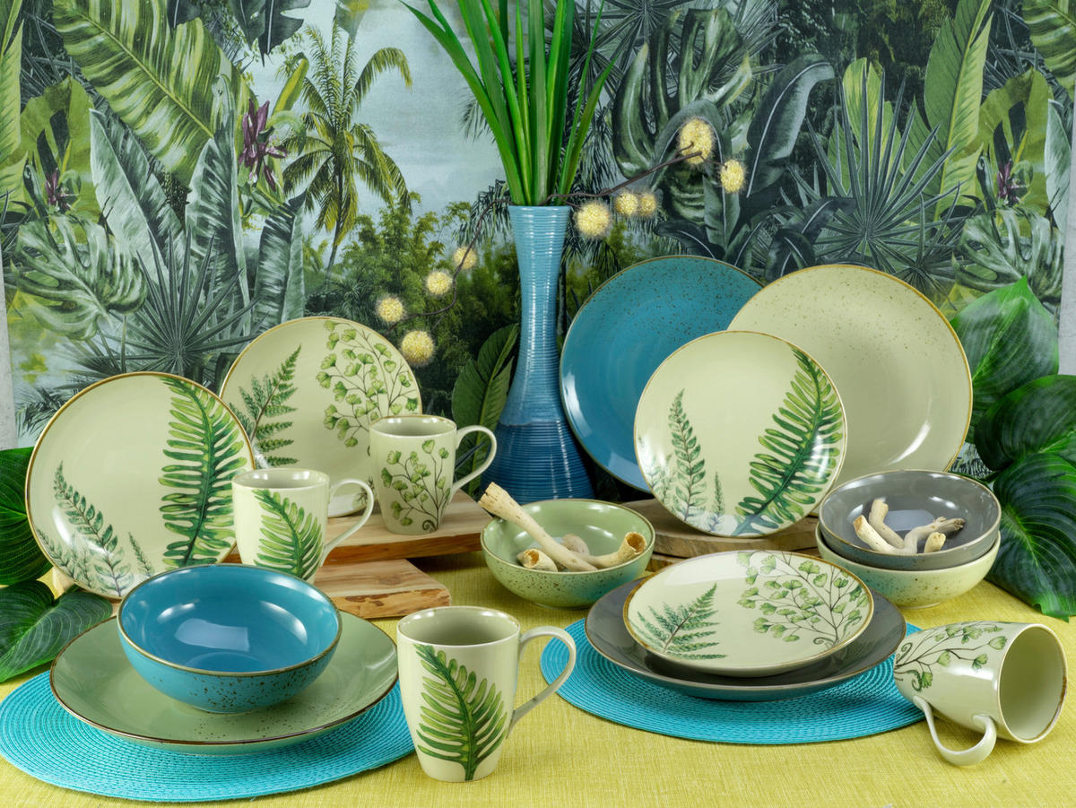 KOMPLETT SERVIS Botanica 16 delar  - grön/petrol, Klassisk, keramik - Creatable