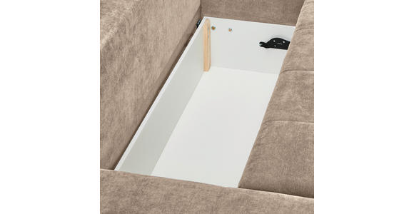 ECKSOFA Graubraun Chenille Rückenkissen, Bettkasten, Schlaffunktion, Rücken echt, Armteilverstellung, Liegefläche im Originalstoff  - Graubraun/Silberfarben, KONVENTIONELL, Holz/Textil (187/293cm) - Carryhome